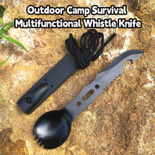 Load image into Gallery viewer, 7 In 1 Multifunctional Survival Whistling Knife Camping Picnic Stainless Steel Portable Spork Cutlery Outdoor Survival Tool
