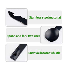Load image into Gallery viewer, 7 In 1 Multifunctional Survival Whistling Knife Camping Picnic Stainless Steel Portable Spork Cutlery Outdoor Survival Tool
