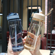 Load image into Gallery viewer, 1Pc 800ml Sports Water Bottle with straw For Camping Hiking Outdoor Plastic Transparent Bottle For Men Drinkware
