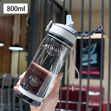 Load image into Gallery viewer, 1Pc 800ml Sports Water Bottle with straw For Camping Hiking Outdoor Plastic Transparent Bottle For Men Drinkware
