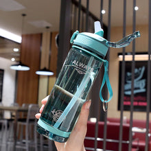 Load image into Gallery viewer, 1Pc 800ml Sports Water Bottle with straw For Camping Hiking Outdoor Plastic Transparent Bottle For Men Drinkware
