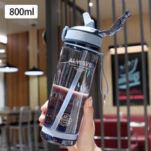 Load image into Gallery viewer, 1Pc 800ml Sports Water Bottle with straw For Camping Hiking Outdoor Plastic Transparent Bottle For Men Drinkware
