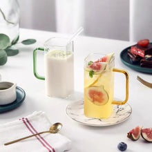 Load image into Gallery viewer, 1Pc Square Glass Mug Breakfast Milk Coffee Cup Microwave Safe Transparent Party Beer Mug Coffee Mug Drinkware Glass
