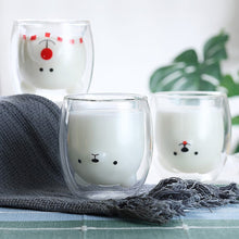 Load image into Gallery viewer, 1Pc Glass Mugs Double Wall Glass Mug Bear Cat Animal Double-layer Glass Mug Coffee Cup Christmas Mug Gift Cute Tea Milk Cup
