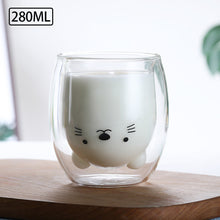 Load image into Gallery viewer, 1Pc Glass Mugs Double Wall Glass Mug Bear Cat Animal Double-layer Glass Mug Coffee Cup Christmas Mug Gift Cute Tea Milk Cup
