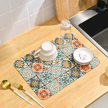 Load image into Gallery viewer, 1Pc Vintage Printed Dish Drying Mat Rubber Water Absorbent Kitchen Sink Pad Splash Drain Pad Placemat Tableware Anti-skid Rugs
