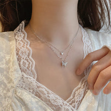 Load image into Gallery viewer, Double Layer Butterfly Pendant Necklace Clavicle Chain Sparkling Diamond Double Layer Alloy Necklace Women Jewelry Gift
