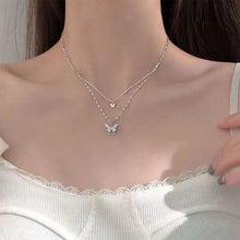 Load image into Gallery viewer, Double Layer Butterfly Pendant Necklace Clavicle Chain Sparkling Diamond Double Layer Alloy Necklace Women Jewelry Gift

