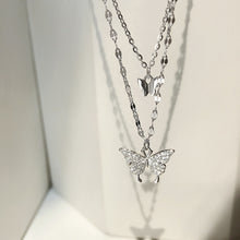 Load image into Gallery viewer, Double Layer Butterfly Pendant Necklace Clavicle Chain Sparkling Diamond Double Layer Alloy Necklace Women Jewelry Gift
