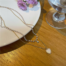 Load image into Gallery viewer, Love Pendant Double Layer Alloy Necklace Simple Versatile Pearl Necklace Clavicle Chain Jewelry Accessory
