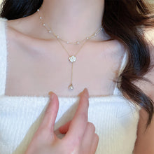 Load image into Gallery viewer, Double Layered Tassel Pearl Necklace Exquisite Camellia Flower Pendant Alloy Necklace Clavicle Chain Women Jewelry Accessory
