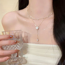 Load image into Gallery viewer, Double Layered Tassel Pearl Necklace Exquisite Camellia Flower Pendant Alloy Necklace Clavicle Chain Women Jewelry Accessory
