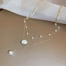 Load image into Gallery viewer, Double Layered Tassel Pearl Necklace Exquisite Camellia Flower Pendant Alloy Necklace Clavicle Chain Women Jewelry Accessory
