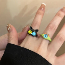 Load image into Gallery viewer, Funny Black Cat Green Monster Ring Fashionable Personalized Opening Adjustable Ring Jewelry Accessory
