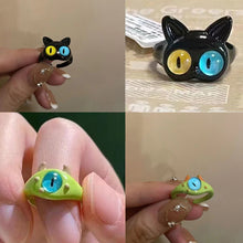 Load image into Gallery viewer, Funny Black Cat Green Monster Ring Fashionable Personalized Opening Adjustable Ring Jewelry Accessory
