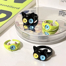 Load image into Gallery viewer, Funny Black Cat Green Monster Ring Fashionable Personalized Opening Adjustable Ring Jewelry Accessory
