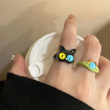 Load image into Gallery viewer, Funny Black Cat Green Monster Ring Fashionable Personalized Opening Adjustable Ring Jewelry Accessory
