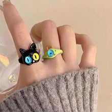 Load image into Gallery viewer, Funny Black Cat Green Monster Ring Fashionable Personalized Opening Adjustable Ring Jewelry Accessory
