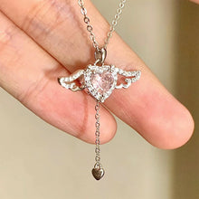 Load image into Gallery viewer, Cupid's Heart Love Necklace Shiny Zircon Angel Wings Love Pendant Alloy Necklace Clavicle Chain Female Jewelry Accessory
