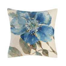 Load image into Gallery viewer, Blue Flower Throw Pillow Covers 18 x 18 Inch Cotton Linen Floral Cushion Cover Pillows Case for Living Room Indoors Home Decor
