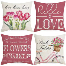 Load image into Gallery viewer, Set of 4 Love Flower Letters Throw Pillow Covers Cotton Linen Cushion Cover Pillowcase for Sofa Couch Home Decor 18 X 18 Inch

