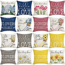 Load image into Gallery viewer, Set of 4 Love Flower Letters Throw Pillow Covers Cotton Linen Cushion Cover Pillowcase for Sofa Couch Home Decor 18 X 18 Inch
