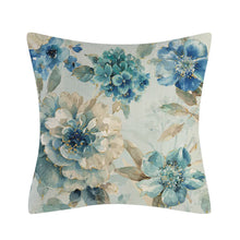 Load image into Gallery viewer, Blue Flower Throw Pillow Covers Cotton Linen Floral Cushion Cover Pillows Case for Indoors Home Decor 18 x 18 Inch Set of 4
