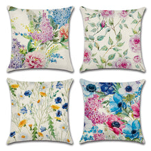 Load image into Gallery viewer, Set of 4 Colorful Flowers Throw Pillow Case Cotton Linen Cushion Cover Square Pillow Covers Sofa Home Decor 18x18 Inch
