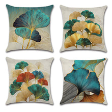 Load image into Gallery viewer, Set of 4 Ginkgo Leaf Throw Pillow Covers Cotton Linen Cushion Cover Pillowcase for Couch Sofa Bed Car Home Decor 18 X 18 Inch
