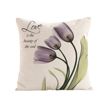 Load image into Gallery viewer, Set of 4 Purple Tulip Throw Pillow Covers Cotton Linen Cushion Cover Pillowcase for Couch Sofa Indoors Home Decor 18 X 18 Inch
