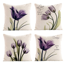 Load image into Gallery viewer, Set of 4 Purple Tulip Throw Pillow Covers Cotton Linen Cushion Cover Pillowcase for Couch Sofa Indoors Home Decor 18 X 18 Inch
