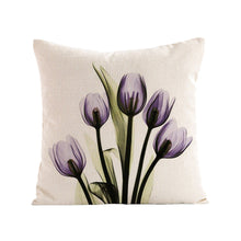 Load image into Gallery viewer, Set of 4 Purple Tulip Throw Pillow Covers Cotton Linen Cushion Cover Pillowcase for Couch Sofa Indoors Home Decor 18 X 18 Inch
