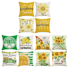 Load image into Gallery viewer, 18 X 18 Inch Happy Summer Flower Letters Throw Pillow Covers Cotton Linen Cushion Cover Pillowcase for Sofa Couch Home Set of 4

