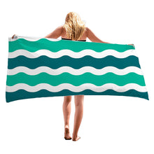 Load image into Gallery viewer, Green Stripe Super Absorbent Microfiber Beach Towels Quick Dry Towel for Adults Kids Pool Travel Camping Hiking 30 X 60 Inch
