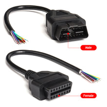 Load image into Gallery viewer, 30cm OBD2 16Pin Male Plug Connector Female Extension Opening Cable Auto Scanner Cables OBDII 16Pin OBD 2 Adaptor Male Cable
