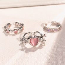 Load image into Gallery viewer, Pink Diamond Love Ring Couple Ring Opening Adjustable Index Finger Ring Female Tail Ring
