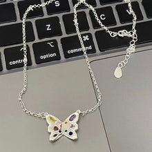 Load image into Gallery viewer, Creative Colorful Silver Butterfly Necklace Colorful Rhinestone Summer Collar Chain Women Jewelry Accessories
