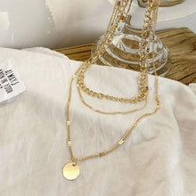 Load image into Gallery viewer, Three Layer Coin Pendant Alloy Chain Collarbone Chain Creative Retro Simple Gold Multi-layer Necklace Choker Women Jewelry
