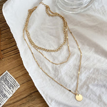 Load image into Gallery viewer, Three Layer Coin Pendant Alloy Chain Collarbone Chain Creative Retro Simple Gold Multi-layer Necklace Choker Women Jewelry
