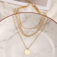 Load image into Gallery viewer, Three Layer Coin Pendant Alloy Chain Collarbone Chain Creative Retro Simple Gold Multi-layer Necklace Choker Women Jewelry
