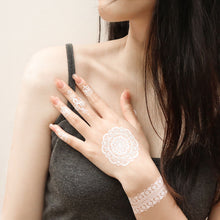Load image into Gallery viewer, Mandala Waterproof and Sweat Resistant Tattoo Sticker with White Flower Finger Collarbone Glow Tattoo Sticker
