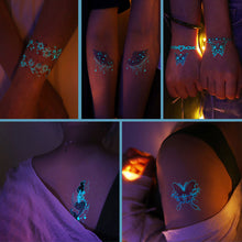 Load image into Gallery viewer, Blue Nightlight Tattoo Sticker Sexy Luminous Nightclub Music Festival Party Butterfly Women Men Tattoo Sticker Summer Body Decoration
