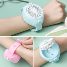 Load image into Gallery viewer, USB Rechargeable Portable Children's Wrist Watch Fan Folding Handheld Wristband Electric Fan with LED Light Summer Cooling Fan for Kids Gifts
