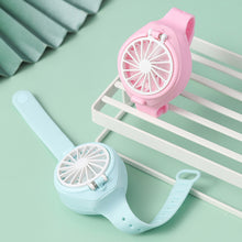 Load image into Gallery viewer, USB Rechargeable Portable Children's Wrist Watch Fan Folding Handheld Wristband Electric Fan with LED Light Summer Cooling Fan for Kids Gifts
