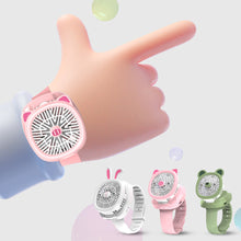 Load image into Gallery viewer, USB Rechargeable Portable Children's Wrist Watch Fan Folding Handheld Wristband Electric Fan with LED Light Summer Cooling Fan for Kids Gifts

