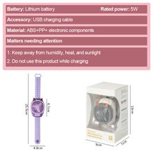 Load image into Gallery viewer, USB Rechargeable Portable Children's Wrist Watch Fan Folding Handheld Wristband Electric Fan with LED Light Summer Cooling Fan for Kids Gifts
