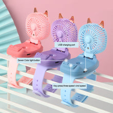 Load image into Gallery viewer, USB Rechargeable Portable Children's Wrist Watch Fan Folding Handheld Wristband Electric Fan with LED Light Summer Cooling Fan for Kids Gifts
