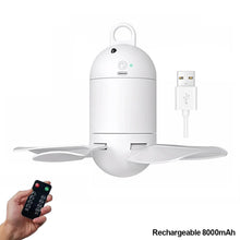 Load image into Gallery viewer, Silent 5 Leaves USB Rechargeable Canopy Ceiling Fan with Remote Control Portable Hanging Fan for Camping Bed Dormitory Tent Fan
