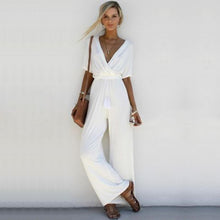 Load image into Gallery viewer, Women Girdle The waist Jumpsuits Cold Shoulder Wide Leg Jumpsuit V Neck Sexy Jumpsuit
