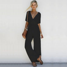 Load image into Gallery viewer, Women Girdle The waist Jumpsuits Cold Shoulder Wide Leg Jumpsuit V Neck Sexy Jumpsuit
